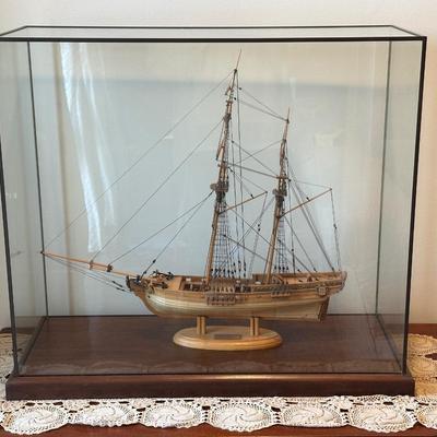 Hand-Crafted Wooden Model Ship in Glass Display Case – “Bomb Ketch Racehorse 1792”