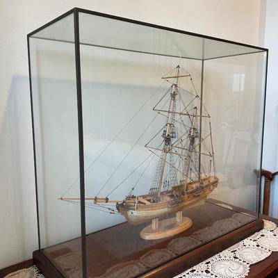 Hand-Crafted Wooden Model Ship in Glass Display Case – “Bomb Ketch Racehorse 1792”
