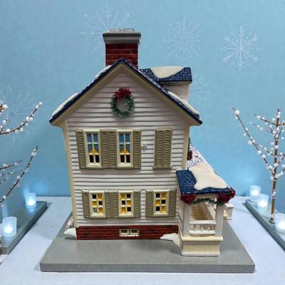 Sale Photo Thumbnail #381: Dept 56 Snow Village Snowy Pines Inn with Trees and Boy.  With Light and Cord