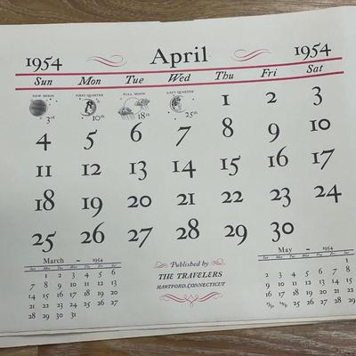 1950, 1952 & 1954 calendar pages