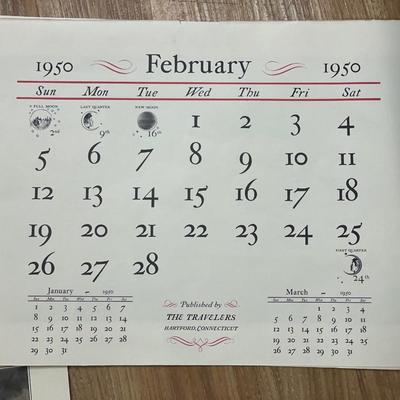 1950, 1952 & 1954 calendar pages