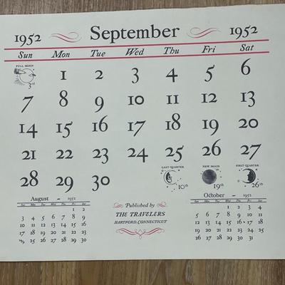 1950, 1952 & 1954 calendar pages