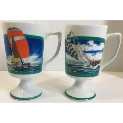 2 Vintage Sailboat Mugs - Ocean / Sailing / Yachting / Maritime / Nautical