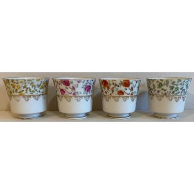4 Vintage Ardco Floral Teacups & Saucers Japan Green / Orange / Yellow / Rose
