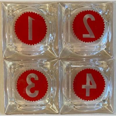 4 Vintage Numbered Clear Glass Square Ashtrays