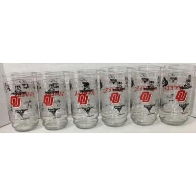 6 Oklahoma Sooners Glasses: 1990 Big Eight Nebraska, Kansas, Missouri, Colorado