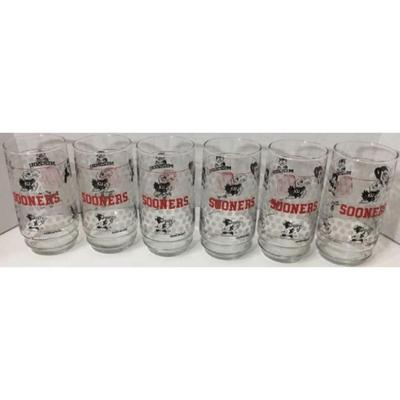 6 Oklahoma Sooners Glasses: 1990 Big Eight Nebraska, Kansas, Missouri, Colorado