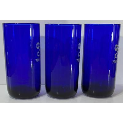 3 Vintage Brunswick Recreation Center Cobalt Blue 700 Series Bowling Glasses