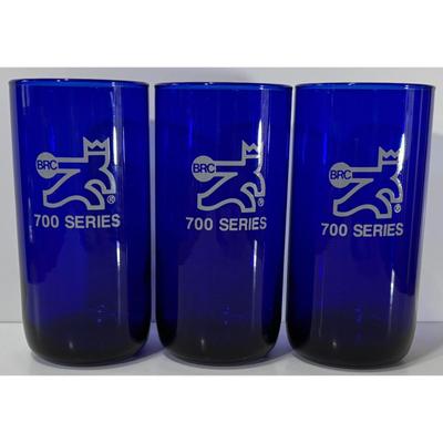 3 Vintage Brunswick Recreation Center Cobalt Blue 700 Series Bowling Glasses