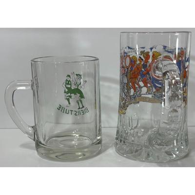 Vintage Bierstube & Radlerseidel Beer Glasses German Bar Cyclist Bicycle Dancing