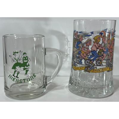 Vintage Bierstube & Radlerseidel Beer Glasses German Bar Cyclist Bicycle Dancing