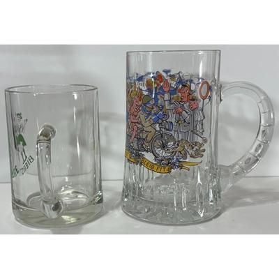 Vintage Bierstube & Radlerseidel Beer Glasses German Bar Cyclist Bicycle Dancing