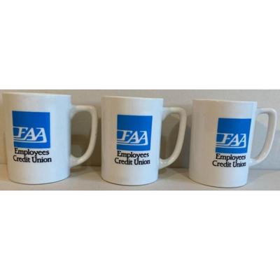 3 Vintage FAA Employees Credit Union "We're Flying High! Mugs Airplane Aviation