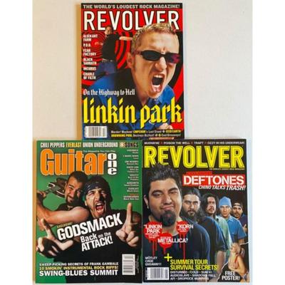 Revolver & Guitar One Magazines: Linkin Park poster / P.O.D. poster / Godsmack