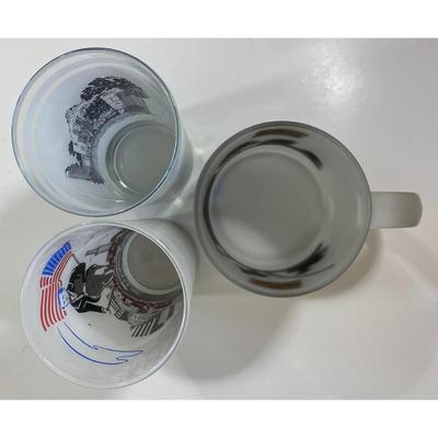 Texas Under The U.S.A. Flag Anson Jones & Alamo - San Antonio Frosted Glasses