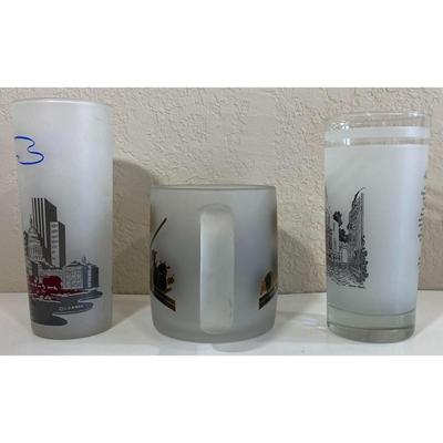 Texas Under The U.S.A. Flag Anson Jones & Alamo - San Antonio Frosted Glasses