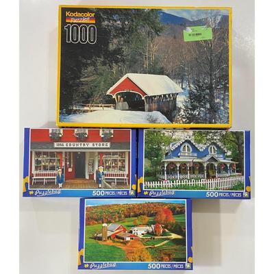4 New England Puzzles: NH Covered Bridge, Farm, Martha's Vineyard - NEW / SEALED