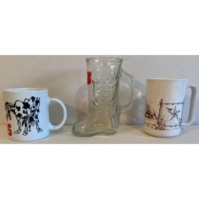 Udderly Texas / Billy Bob's Ft. Worth Boot / Polly's Paint Box Armadillo Mugs