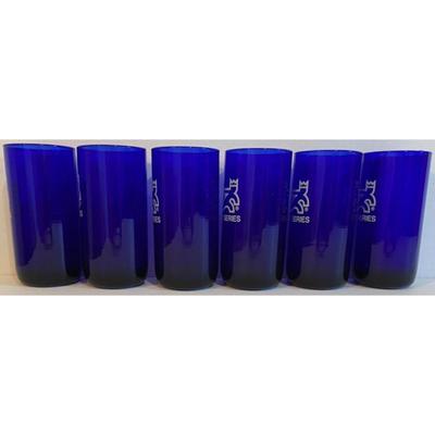 6 Vintage Brunswick Recreation Center Cobalt Blue 700 Series Bowling Glasses