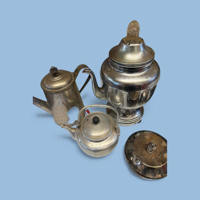 Sale Photo Thumbnail #406: Vintage Kitchenware items, coffee pot, ricer, more little pots