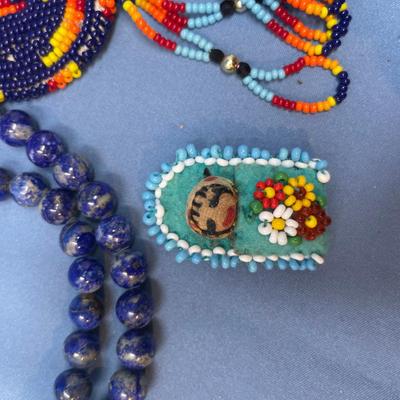 Sale Photo Thumbnail #142: The lapis beads are strung on fishing wire and need to be strung properly.  The rest is all in great shape.