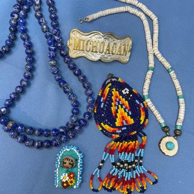 Sale Photo Thumbnail #138: The lapis beads are strung on fishing wire and need to be strung properly.  The rest is all in great shape.