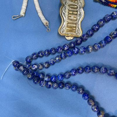 Sale Photo Thumbnail #139: The lapis beads are strung on fishing wire and need to be strung properly.  The rest is all in great shape.