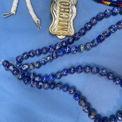 Sale Photo Thumbnail #140: The lapis beads are strung on fishing wire and need to be strung properly.  The rest is all in great shape.