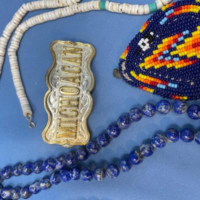 Sale Photo Thumbnail #141: The lapis beads are strung on fishing wire and need to be strung properly.  The rest is all in great shape.