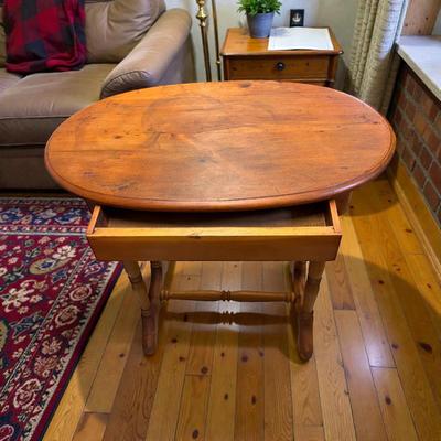 Sale Photo Thumbnail #423: Vintage Solid Pine Occasional Table with Turned Legs and a Single Drawer