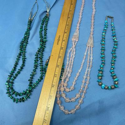 Sale Photo Thumbnail #219: Malachite necklace & bracelet.  Not silver.  Rose quartz, & turquoise, not silver.