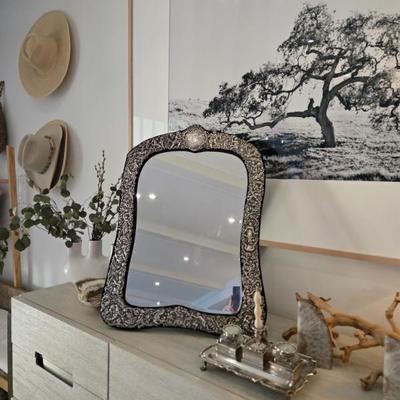 Silver Edwardian repousse large mirror 28 x 21 ASKING $1,899 OBO