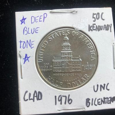 1976 Bicentennial Kennedy Half Dollar - Clad - Gorgeous Deep Blue & Electric Toning - Sharp Uncirculated