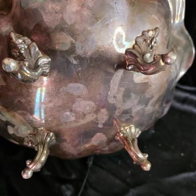 Vintage Silverplate Footed Compote Bowl - Ornate Cherub Handles and Scalloped Rim
