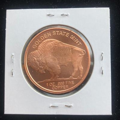 Golden State Mint – 1 oz .999 Fine Copper Round – Buffalo / Indian Head Design – Brilliant Uncirculated with Full Original Red Luster