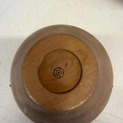 Sale Photo Thumbnail #442: Vintage Wooden Salad Bowl and 4 Single Serve Bowls.  Small split in large bowl see photo