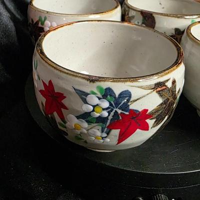 Vintage Japanese Floral Porcelain Teacup Set - Hand-Painted Autumn Leaves and Blossoms