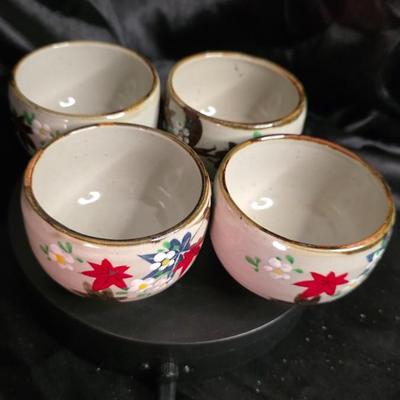 Vintage Japanese Floral Porcelain Teacup Set - Hand-Painted Autumn Leaves and Blossoms
