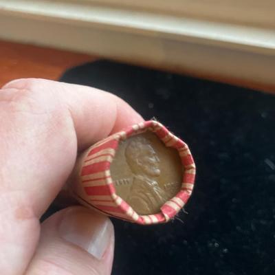 Unopened Original Roll of 50 Lincoln Wheat Cents (Pennies) – Visible 1950s & Earlier End Coins – Classic Vintage Sealed Bank Wrapper...