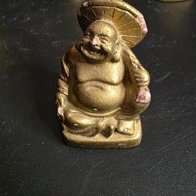 Vintage Miniature Laughing Buddha Figurine Set of 4 - Gold Resin Prosperity Collection