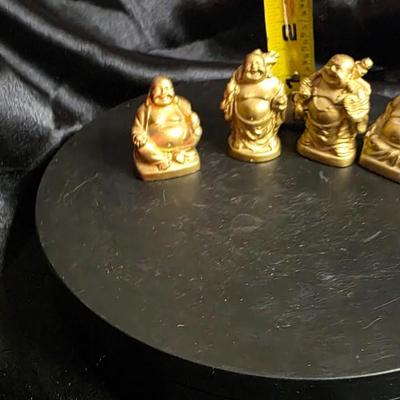 Vintage Miniature Laughing Buddha Figurine Set of 4 - Gold Resin Prosperity Collection