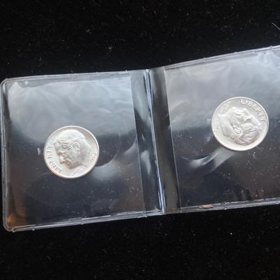 Pair of Brilliant Uncirculated 1964 Roosevelt Dimes – 1964-P – 90% Silver – Fresh Original Luster from Original Bank Roll