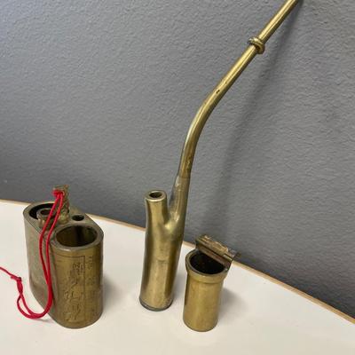 1900’s Asian brass engraved pipe