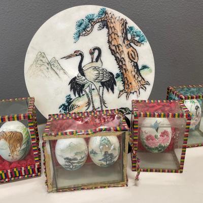 Asian Crane stone with painted eggs