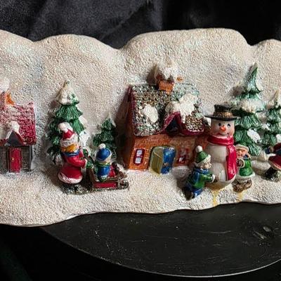Vintage Snow Village Christmas Power Strip - Lighted Resin Scene with Santa, Elves, Snowmen and Trees