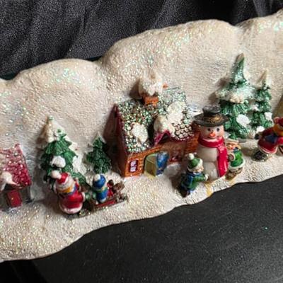 Vintage Snow Village Christmas Power Strip - Lighted Resin Scene with Santa, Elves, Snowmen and Trees
