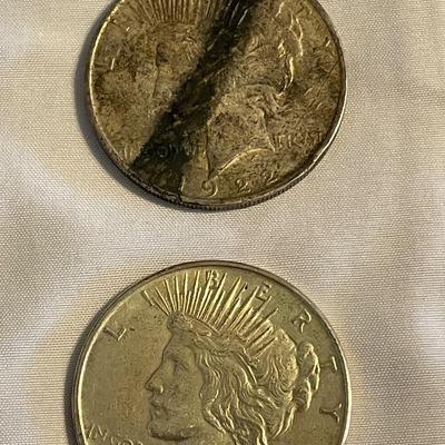 TWO 1922 PEACE SILVER DOLLARS