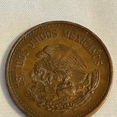 1988 GREEK 50 DRACHMA COIN. 1954 VINTAGE MEXICAN 20 CENTAVOS COIN