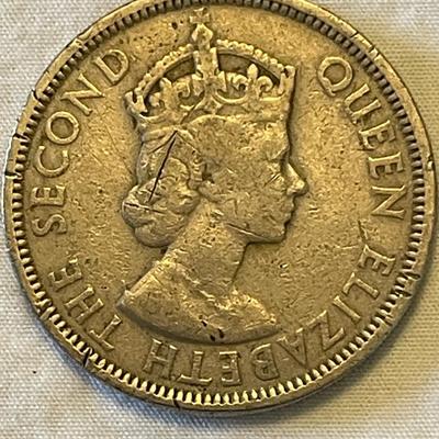 1955 EASTERN CARIBBEAN STATES 50 CENT COIN. 1988 CANADIAN “LOONIE” ONE DOLLAR COIN