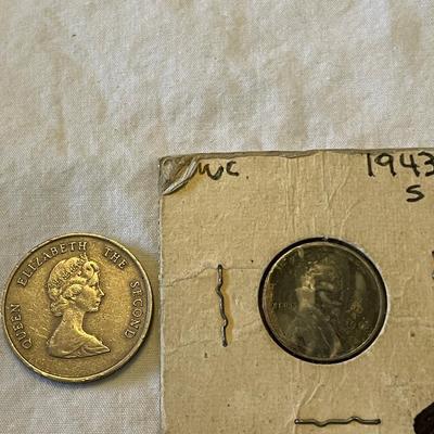 1987 QUEEN ELIZABETH THE SECOND STATE TWENTY FIVE CENT AND 1943-S WHEAT PENNY